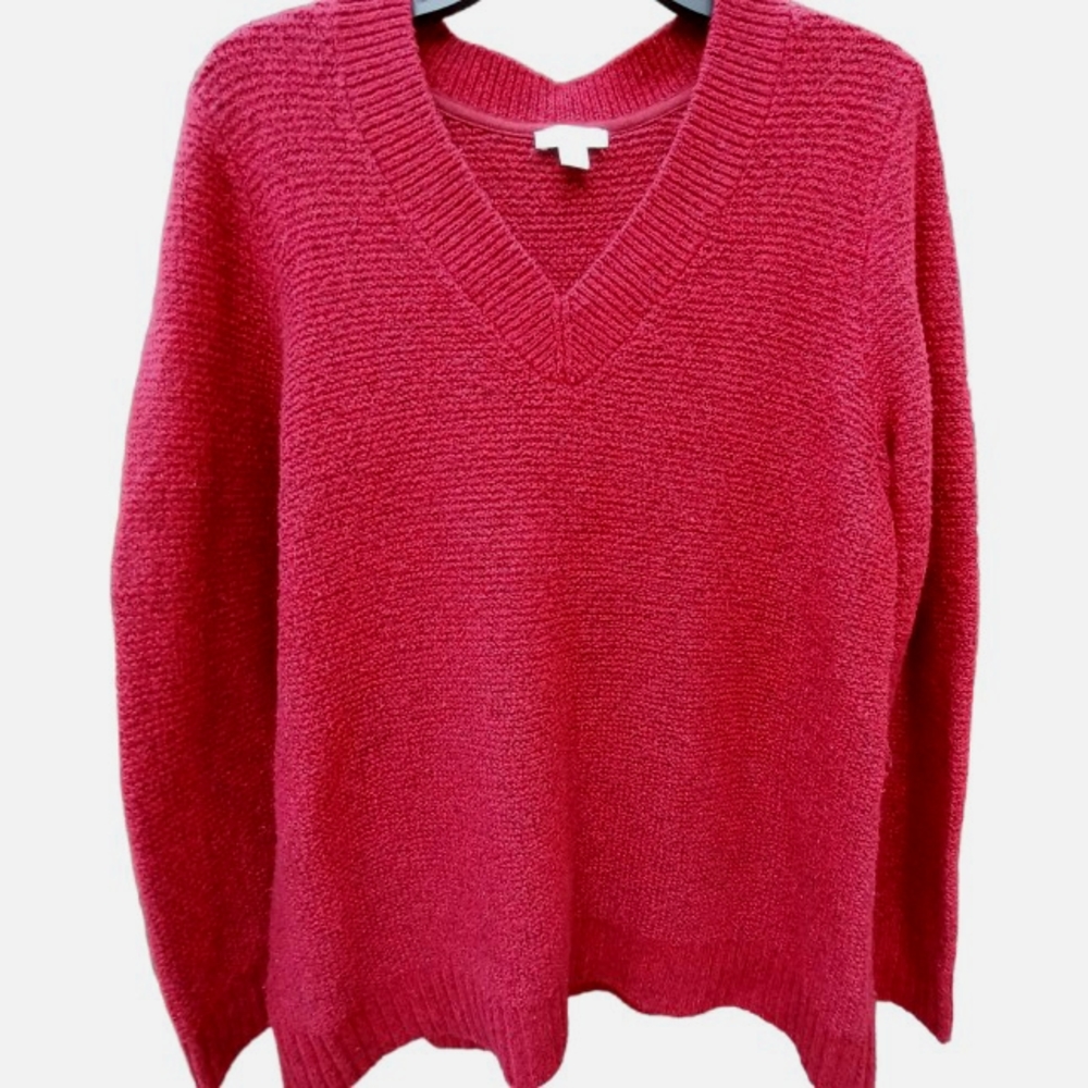 J. jill red pullover v neck sweater sz M
